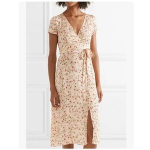 Paloma Blue Siena Surplice Neckline Faux Wrap Floral Silk Tie Waist Midi…